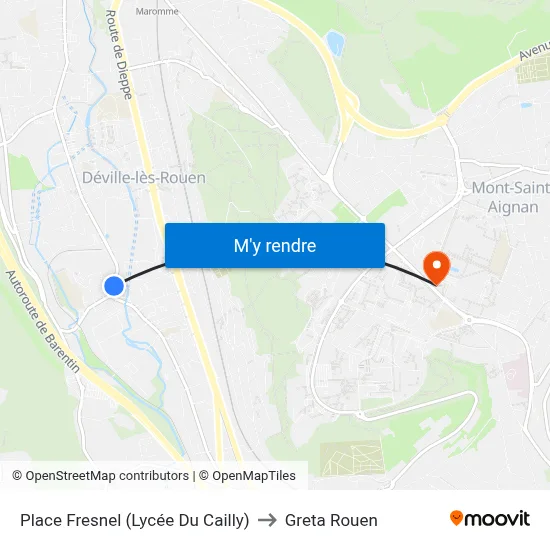 Place Fresnel (Lycée Du Cailly) to Greta Rouen map