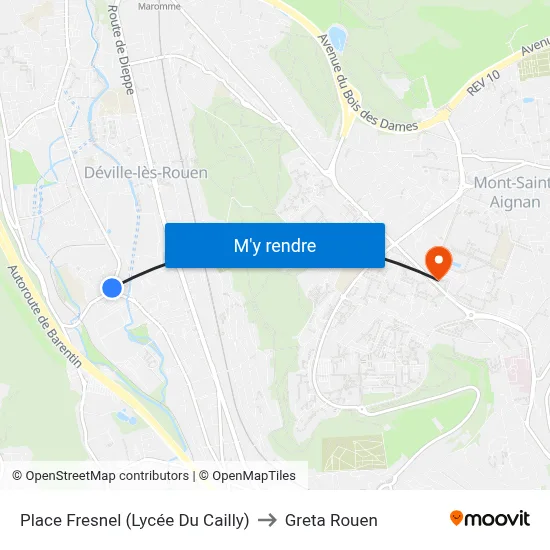 Place Fresnel (Lycée Du Cailly) to Greta Rouen map