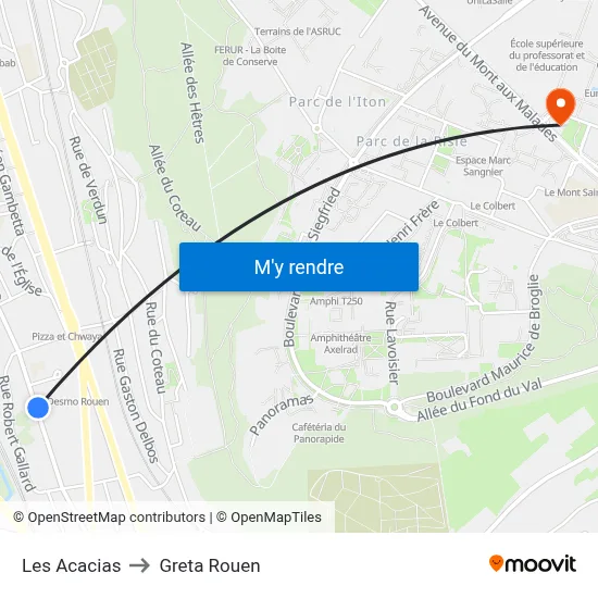 Les Acacias to Greta Rouen map