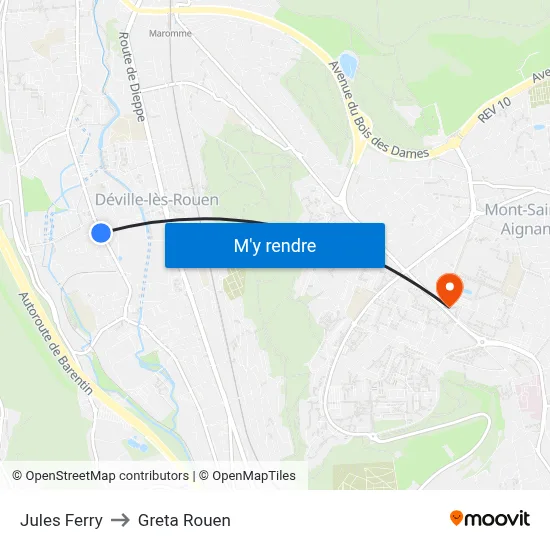 Jules Ferry to Greta Rouen map