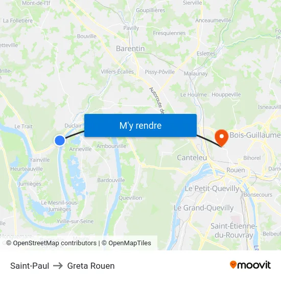 Saint-Paul to Greta Rouen map