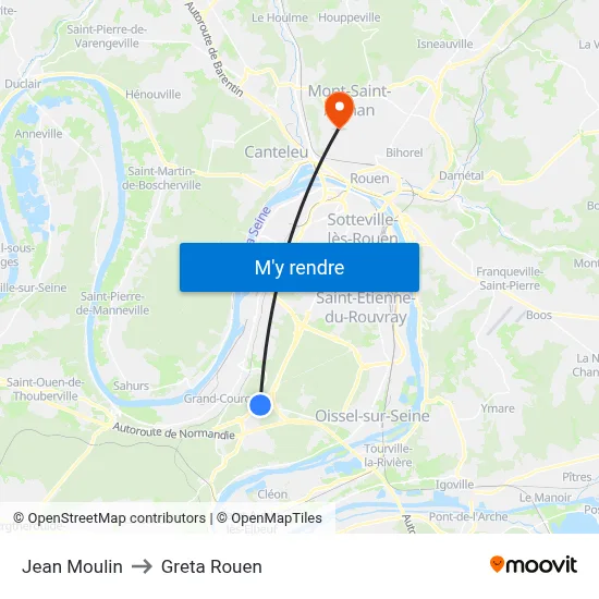 Jean Moulin to Greta Rouen map