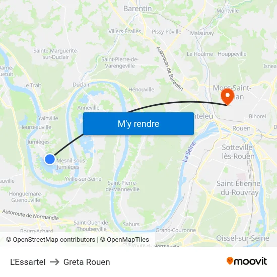 L'Essartel to Greta Rouen map