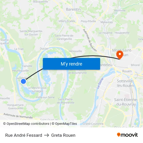 Rue André Fessard to Greta Rouen map