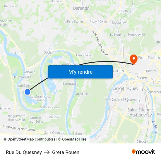 Rue Du Quesney to Greta Rouen map