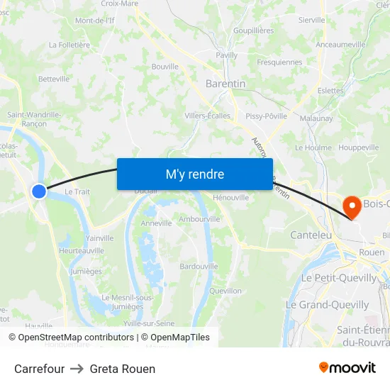 Carrefour to Greta Rouen map