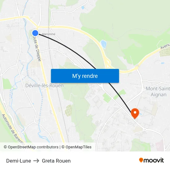 Demi-Lune to Greta Rouen map