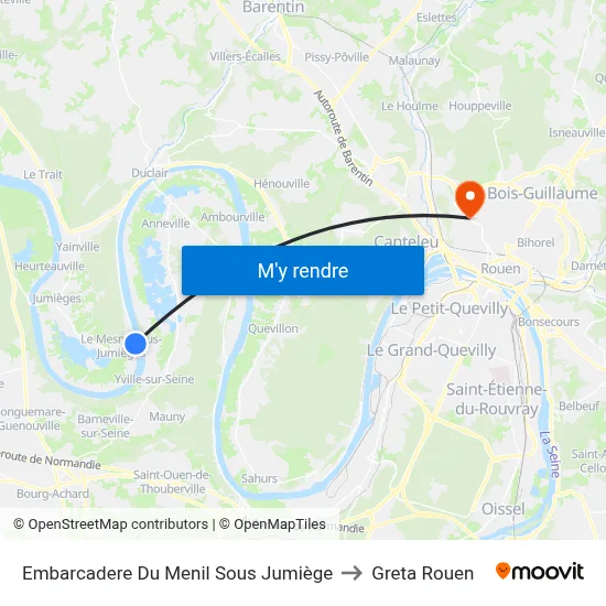 Embarcadere Du Menil Sous Jumiège to Greta Rouen map