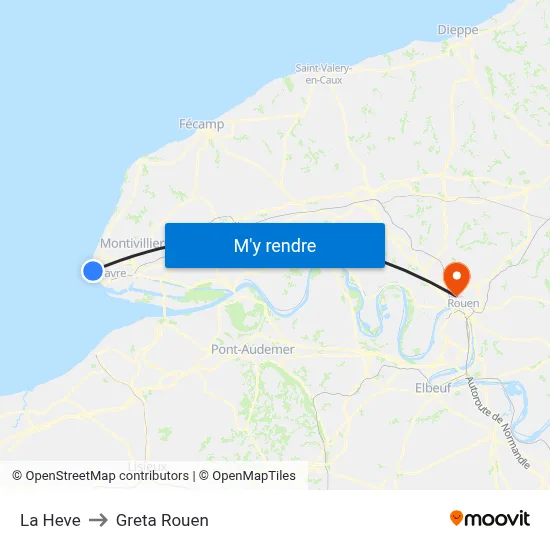 La Heve to Greta Rouen map