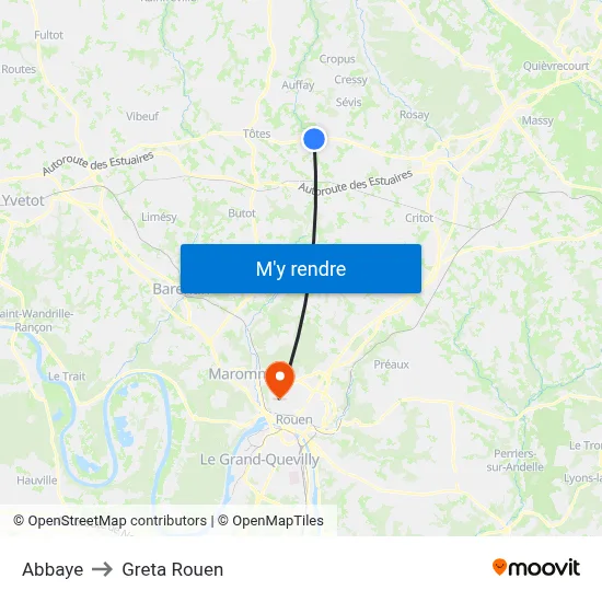 Abbaye to Greta Rouen map