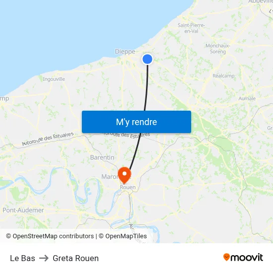 Le Bas to Greta Rouen map