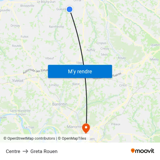 Centre to Greta Rouen map