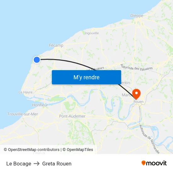 Le Bocage to Greta Rouen map