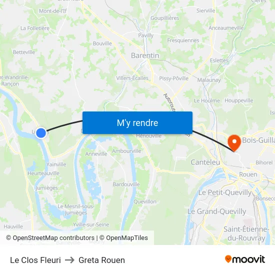 Le Clos Fleuri to Greta Rouen map