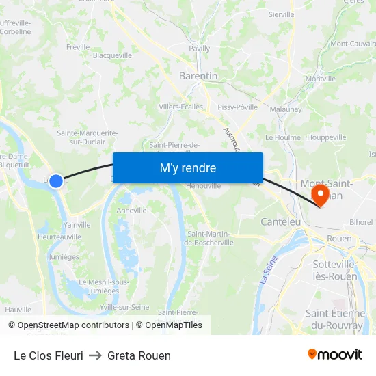 Le Clos Fleuri to Greta Rouen map