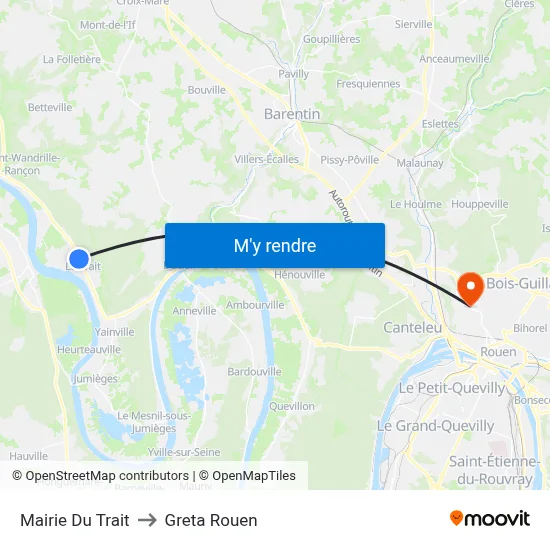 Mairie Du Trait to Greta Rouen map