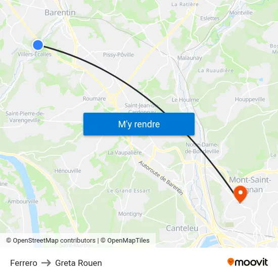 Ferrero to Greta Rouen map