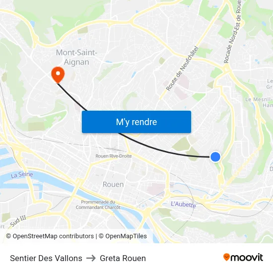 Sentier Des Vallons to Greta Rouen map