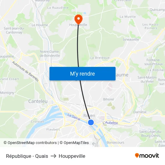 République - Quais to Houppeville map