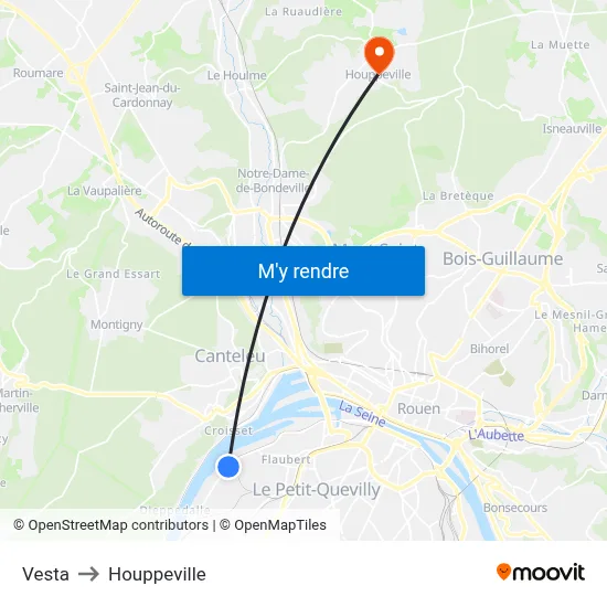 Vesta to Houppeville map