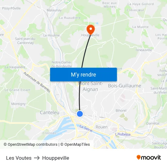 Les Voutes to Houppeville map