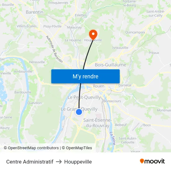 Centre Administratif to Houppeville map