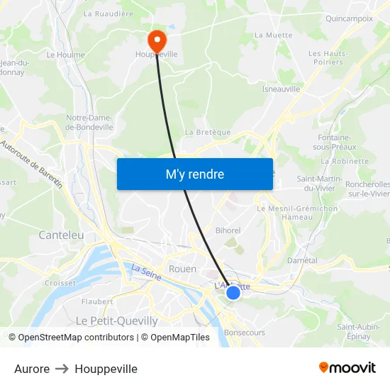 Aurore to Houppeville map