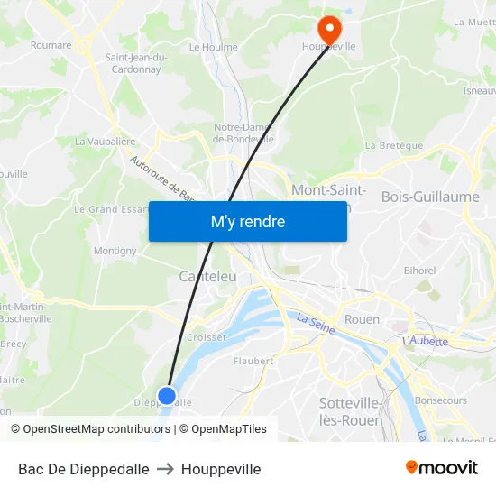 Bac De Dieppedalle to Houppeville map