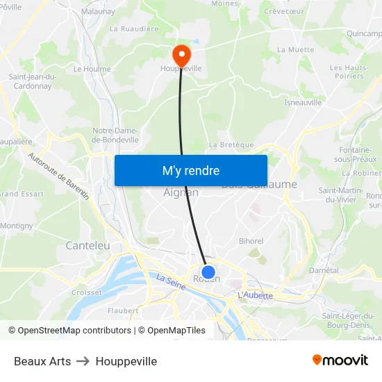 Beaux Arts to Houppeville map