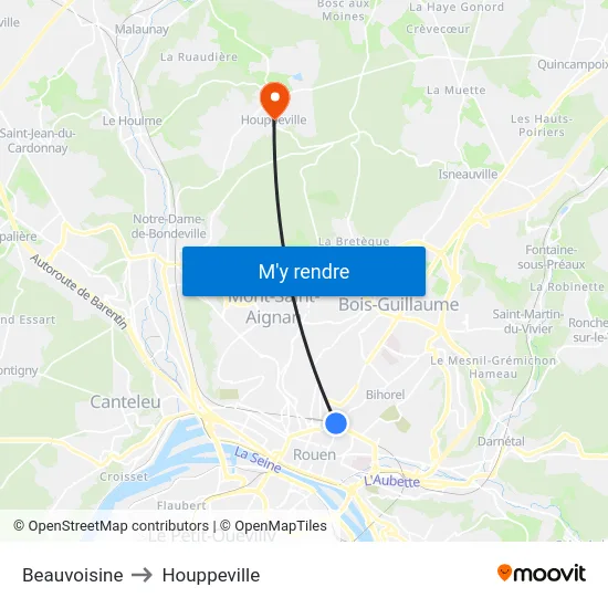 Beauvoisine to Houppeville map