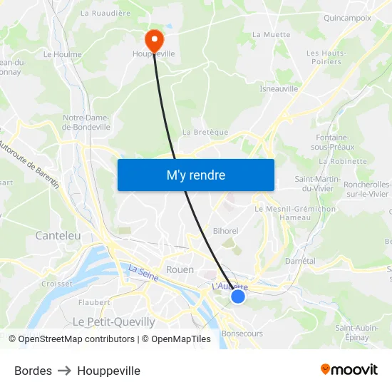 Bordes to Houppeville map