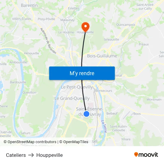 Cateliers to Houppeville map