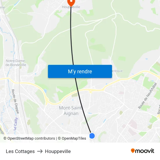 Les Cottages to Houppeville map