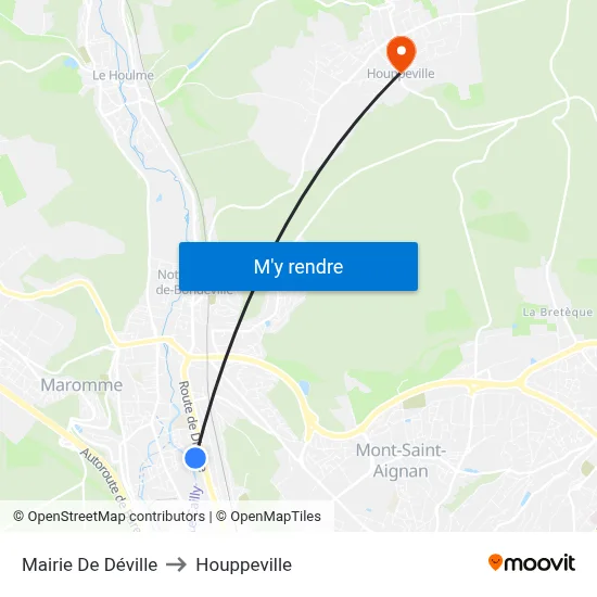 Mairie De Déville to Houppeville map