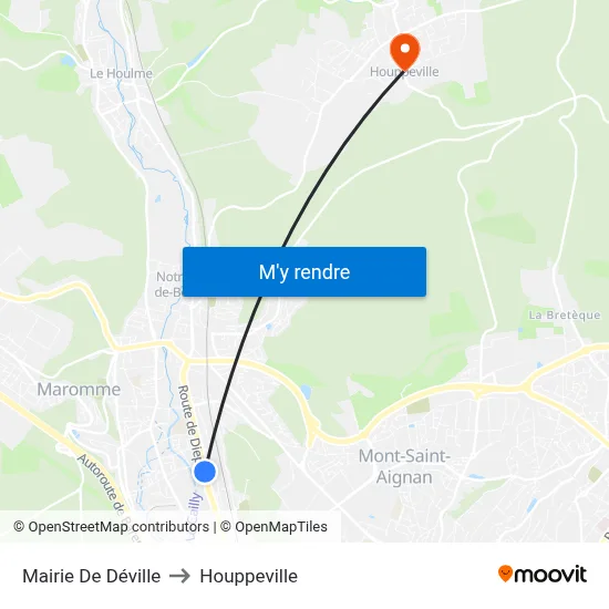 Mairie De Déville to Houppeville map