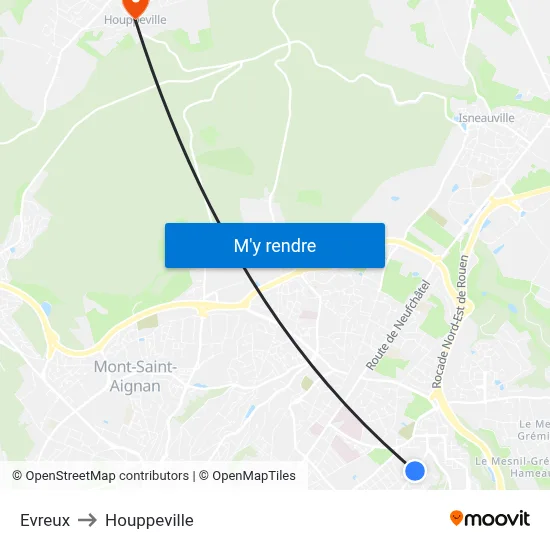 Evreux to Houppeville map