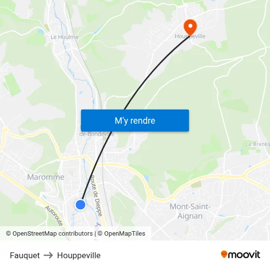 Fauquet to Houppeville map