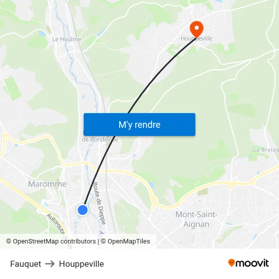 Fauquet to Houppeville map