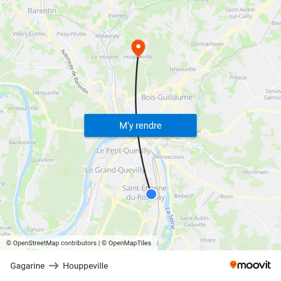 Gagarine to Houppeville map