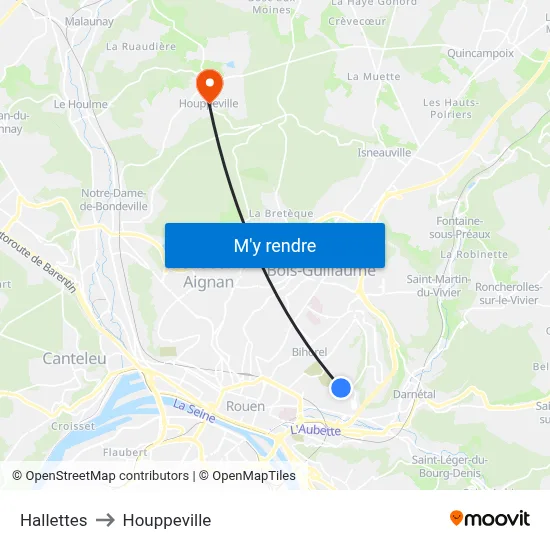 Hallettes to Houppeville map