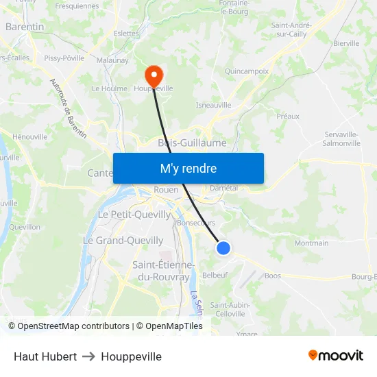 Haut Hubert to Houppeville map