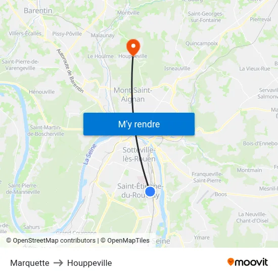 Marquette to Houppeville map