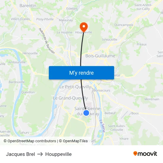 Jacques Brel to Houppeville map