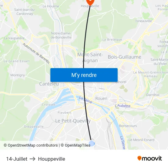 14-Juillet to Houppeville map