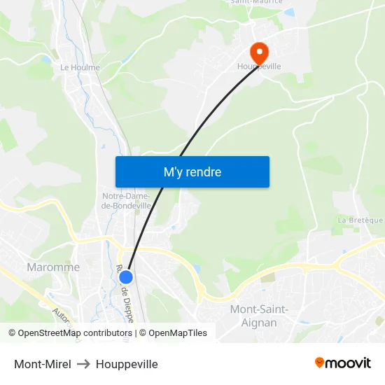 Mont-Mirel to Houppeville map
