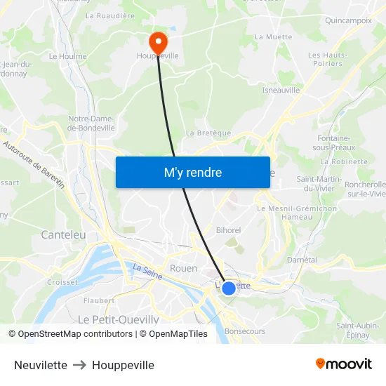 Neuvilette to Houppeville map
