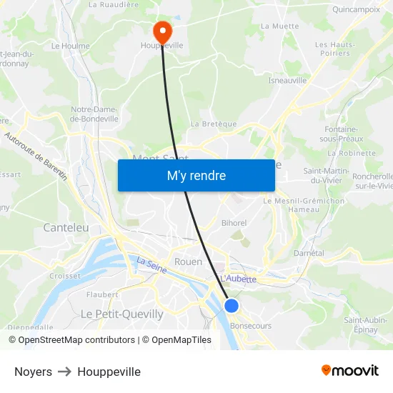 Noyers to Houppeville map