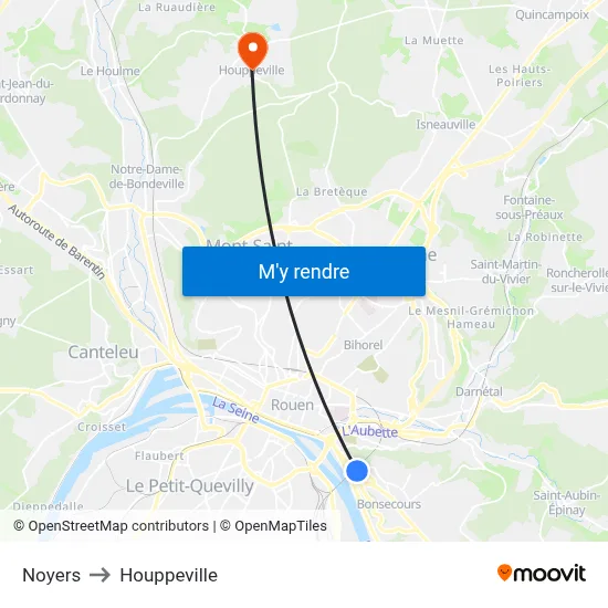 Noyers to Houppeville map