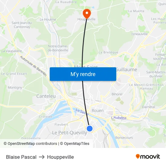 Blaise Pascal to Houppeville map