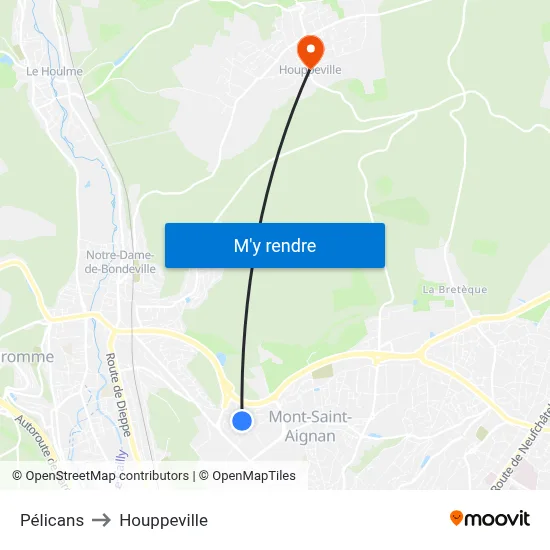 Pélicans to Houppeville map